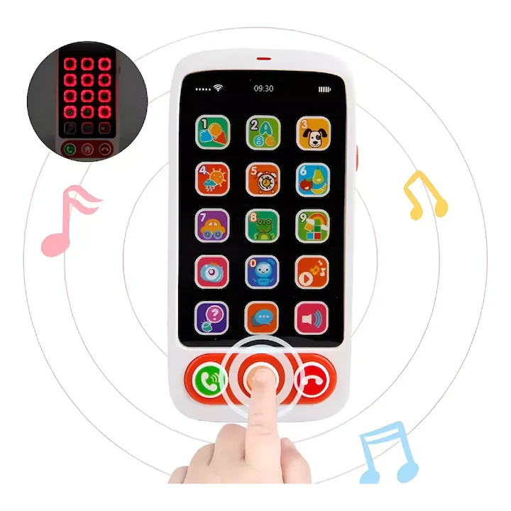 Jucarie Interactiva Smartphone pentru Bebelusi,  Ecran Tactil cu Sunete si Lumini, Functii de Invatare Numere/Recunoastere/Muzica/ Efecte, Volum Reglabil [3]