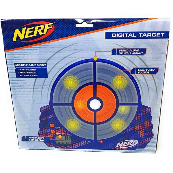 Țintă Digitală Electronică NERF Elite, Ecran LCD cu Lumini și Sunete, are diverse functii si 3 moduri de joc, competitie de punctaj, de viteza si de tinta [10]