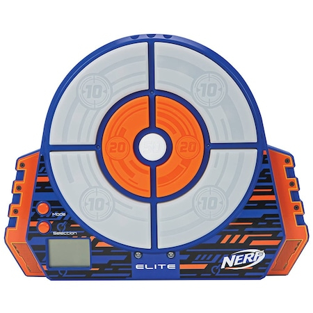 Țintă Digitală Electronică NERF Elite, Ecran LCD cu Lumini și Sunete, are diverse functii si 3 moduri de joc, competitie de punctaj, de viteza si de tinta [4]