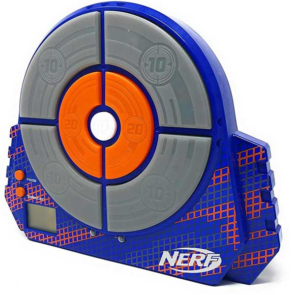 Țintă Digitală Electronică NERF Elite, Ecran LCD cu Lumini și Sunete, are diverse functii si 3 moduri de joc, competitie de punctaj, de viteza si de tinta [9]