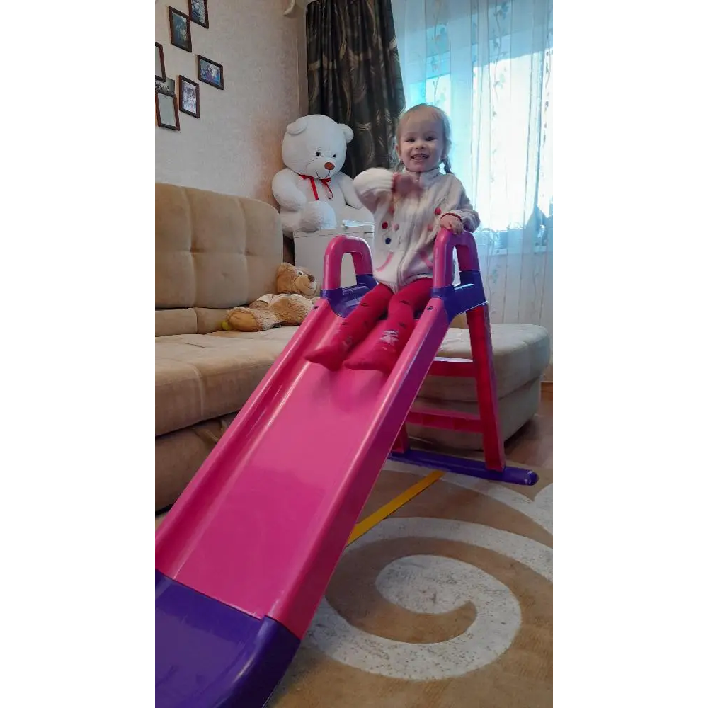 Tobogan pentru Fetite  ,, My  Fun Slide"  Protectie Laterala Inaltata, Interior si Exterior, Plastic Rezistent,  Anti UV, Asamblare Usoara, Usor de Transportat, 140CM, Roz cu Mov [8]