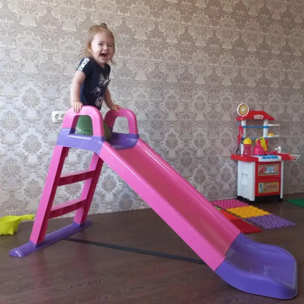 Tobogan pentru Fetite  ,, My  Fun Slide"  Protectie Laterala Inaltata, Interior si Exterior, Plastic Rezistent,  Anti UV, Asamblare Usoara, Usor de Transportat, 140CM, Roz cu Mov [5]