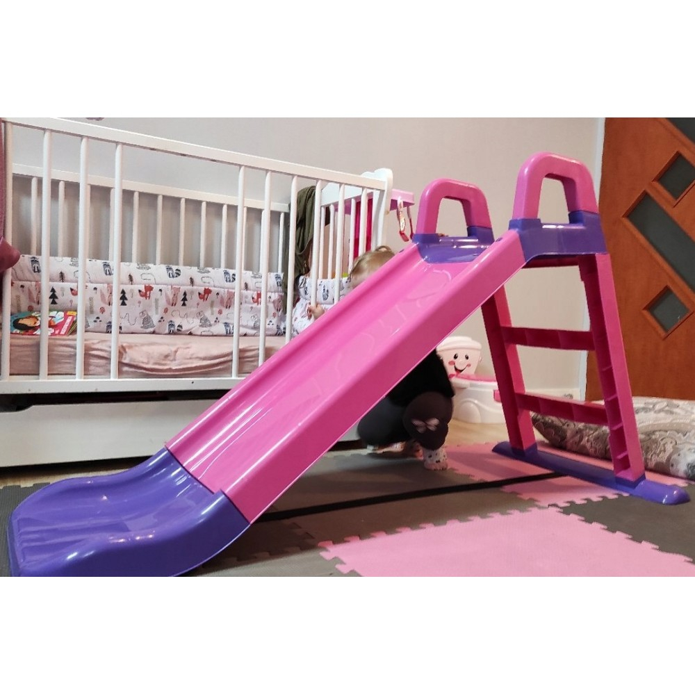 Tobogan pentru Fetite  ,, My  Fun Slide"  Protectie Laterala Inaltata, Interior si Exterior, Plastic Rezistent,  Anti UV, Asamblare Usoara, Usor de Transportat, 140CM, Roz cu Mov [7]