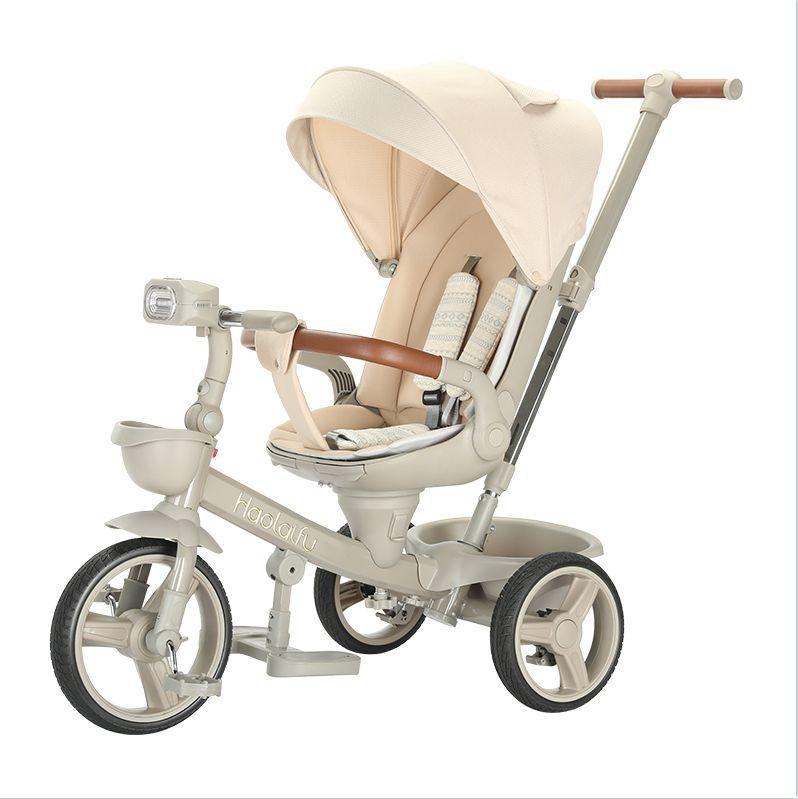 Tricicleta Multifunctionala cu  Pozitie de Somn , Scaun Reversibil  cu Rotatie 360 Grade, Sistem "Free Wheel"  Fusion Deluxe Trike,  Far cu Lumini si Sunete - Crem [7]