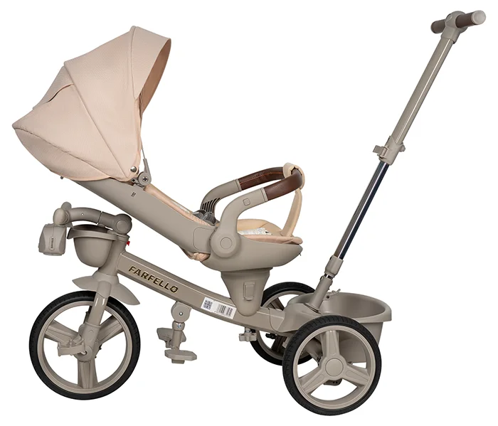 Tricicleta Multifunctionala cu  Pozitie de Somn , Scaun Reversibil  cu Rotatie 360 Grade, Sistem "Free Wheel"  Fusion Deluxe Trike,  Far cu Lumini si Sunete - Crem [4]