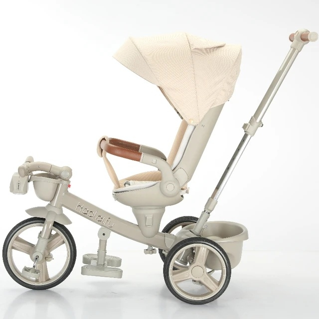 Tricicleta Multifunctionala cu  Pozitie de Somn , Scaun Reversibil  cu Rotatie 360 Grade, Sistem "Free Wheel"  Fusion Deluxe Trike,  Far cu Lumini si Sunete - Crem [6]