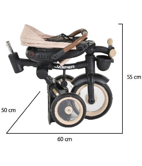 Tricicleta  pentru Copii  cu Pozitie de Somn , Ultrapliabila, Multifunctionala, Spatar Reglabil  in 3 Trepte, Scaun Reversibil 360 Grade  - Beige [2]