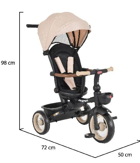 Tricicleta  pentru Copii  cu Pozitie de Somn , Ultrapliabila, Multifunctionala, Spatar Reglabil  in 3 Trepte, Scaun Reversibil 360 Grade  - Beige [3]