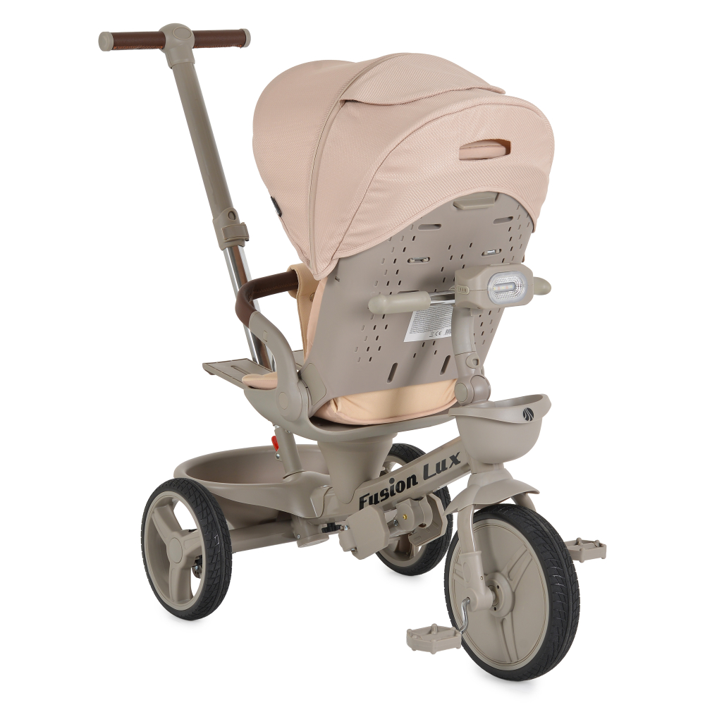 Tricicleta Pliabila Multifunctionala cu Pozitie de Somn, Scaun Reglabil si Reversibil cu Rotatie 360 Grade, Sistem "Free Wheel" Fusion Deluxe Trike, Far cu Lumini si Sunete - BEIGE [5]