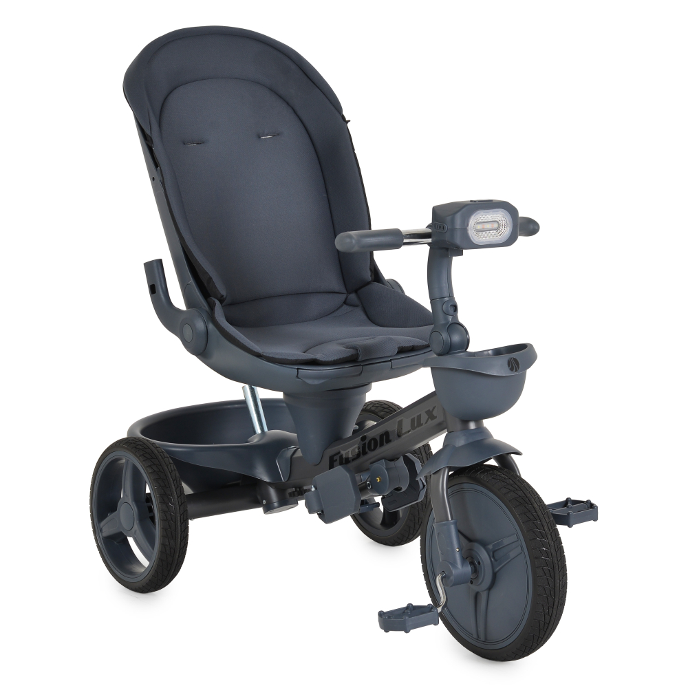 Tricicleta Pliabila Multifunctionala cu Pozitie de Somn, Scaun Reglabil si Reversibil cu Rotatie 360 Grade, Sistem "Free Wheel" Fusion Deluxe Trike, Far cu Lumini si Sunete - GRI INCHIS [11]
