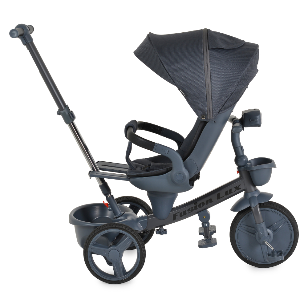 Tricicleta Pliabila Multifunctionala cu Pozitie de Somn, Scaun Reglabil si Reversibil cu Rotatie 360 Grade, Sistem "Free Wheel" Fusion Deluxe Trike, Far cu Lumini si Sunete - GRI INCHIS [8]