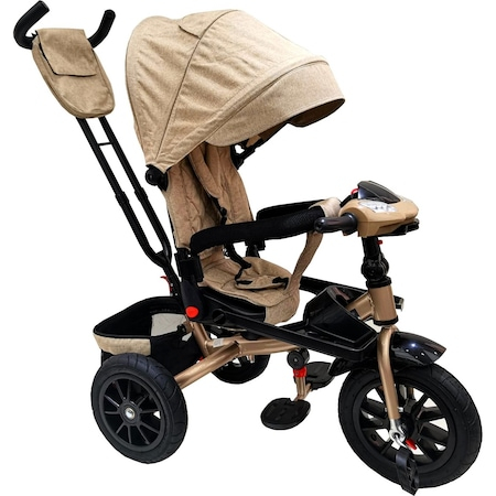 Tricicleta Super Trike, Melodii si Lumini, Roti din cauciuc, Pozitie de somn, Scaun Reversibil cu Rotatie 360 grade, Bej [2]