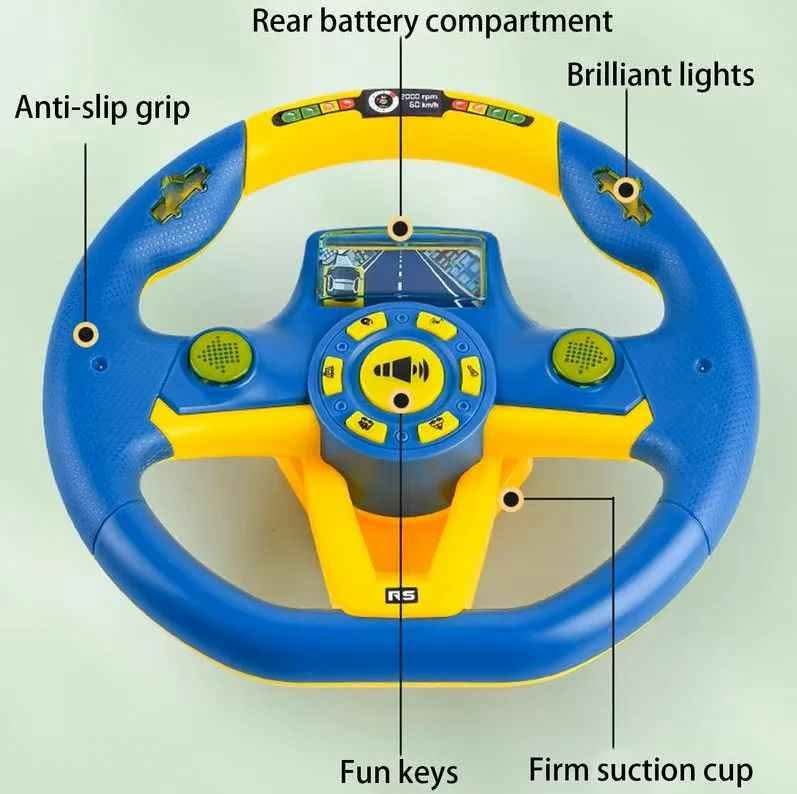 Volan de Jucarie Interactiv  pentru Bebelusi Simulator de Condus, cu Suport si Prindere Ventuze, Rotire 360 grade -  Little Driver Learning Simulation Steering Wheel - Culoare Rosu / Galben  6 Luni + [1]
