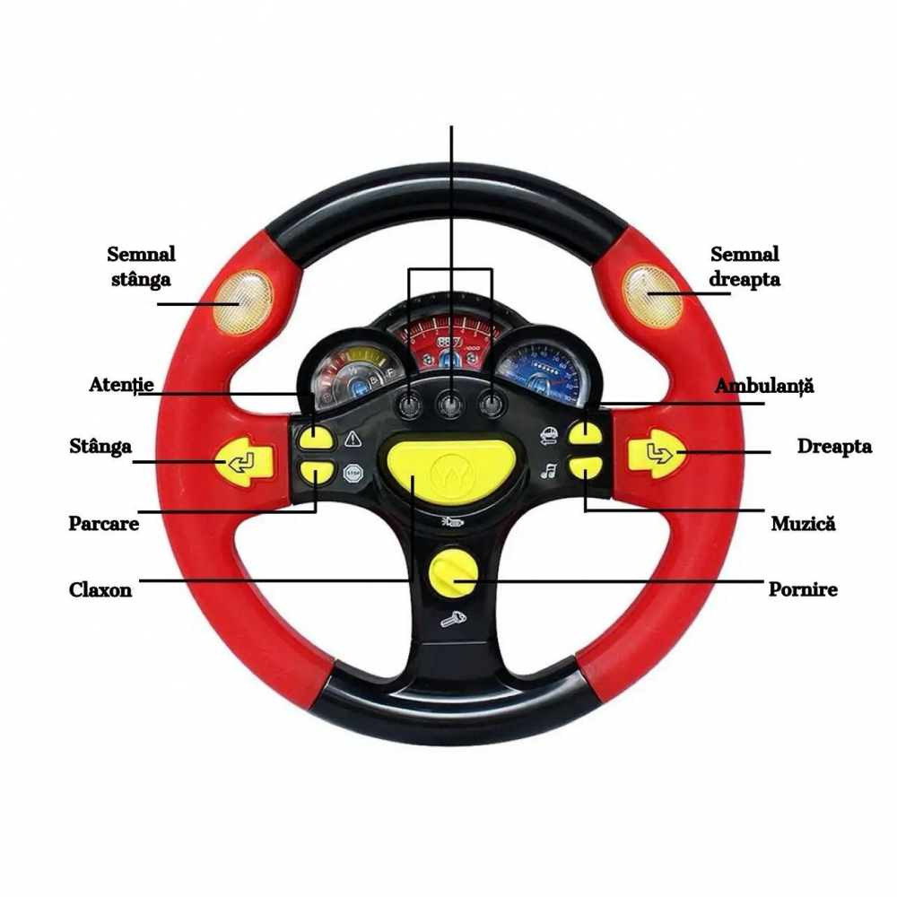 Volan de Jucarie Pentru Copii, Sunete si Lumini - Steering Wheel Rosu/ Negru [2]