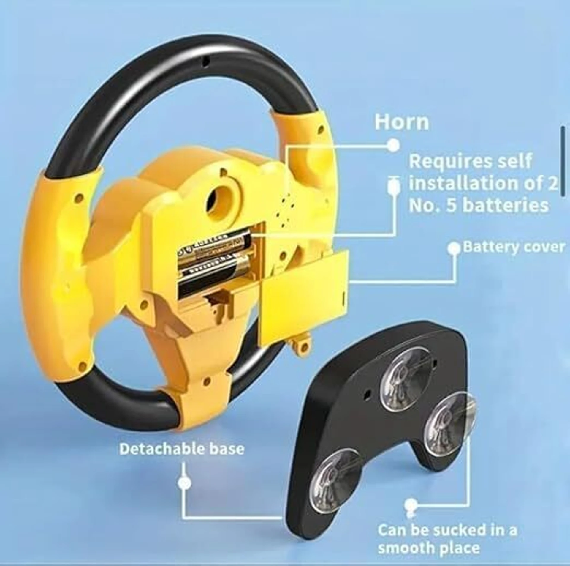 Volan Simulator de Condus pentru Copii , Interactiv cu Suport  Ventuze,  Joc  Educativ si Durabil ,  Sunete si Lumini, Rotire 360 Grade, Albastru  cu Galben [7]