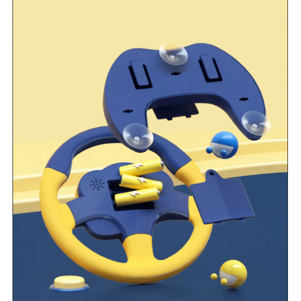 Volan Simulator de Condus pentru Copii , Interactiv cu Suport  Ventuze,  Joc  Educativ si Durabil ,  Sunete si Lumini, Rotire 360 Grade, Albastru  cu Galben [3]