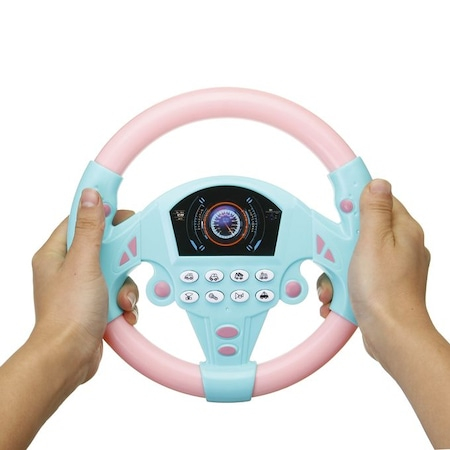 Volan muzical cu sunete reale de masina si suport cu ventuze, pentru fetite, roz, [3]