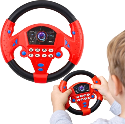 Volan muzical - Simulator de Condus cu Sunete Reale de Masina si Suport cu Ventuze pentru copii, Rosu cu Negru [2]