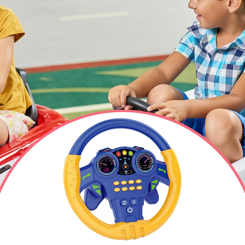 Volan Simulator de Condus pentru Copii , Interactiv cu Suport  Ventuze,  Joc  Educativ si Durabil ,  Sunete si Lumini, Rotire 360 Grade, Albastru  cu Galben [4]