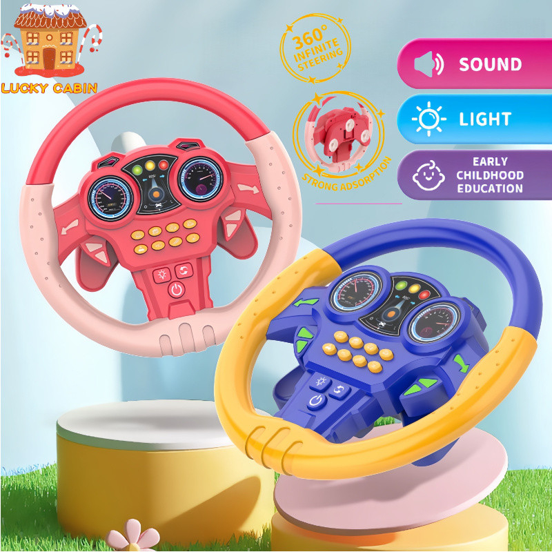 Volan Simulator de Condus pentru Fetite, Interactiv cu Suport Ventuze, Joc Educativ si Durabil , Sunete si Lumini, Rotire 360 Grade - Roz [11]