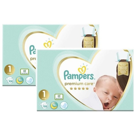 Jucarii, Copii & Bebe - 2 x Scutece Pampers Premium Care Jumbo Pack Marimea 1, 2-5 kg, 108 buc
