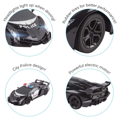 Mașină de Poliție  cu Radiocomanda 4 Functii ,  Faruri LED ,  scară 1/18 Vokado - Dimensiuni 35*13*12cm [2]