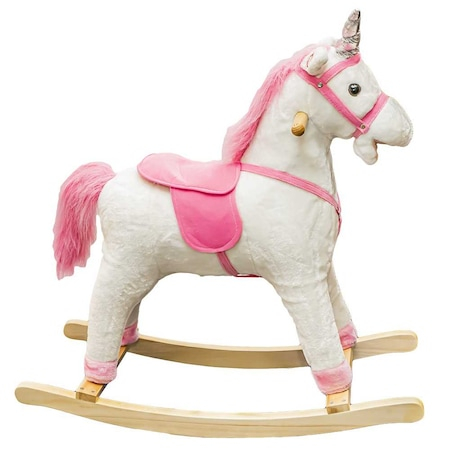 Calut balansoar din lemn si plus, model unicorn, roz/alb, pentru copii, 78 x 28 x 68 cm [2]