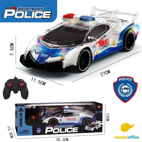Mașină de Poliție  cu Radiocomanda 4 Functii ,  Faruri LED ,  scară 1/18 Vokado - Dimensiuni 35*13*12cm [0]