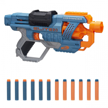 Jucarii & jocuri - Arma de jucarie, Zola®, NERF Elite 2.0 Commander RD 6, cu 12 sageti, albastra/ portocalie