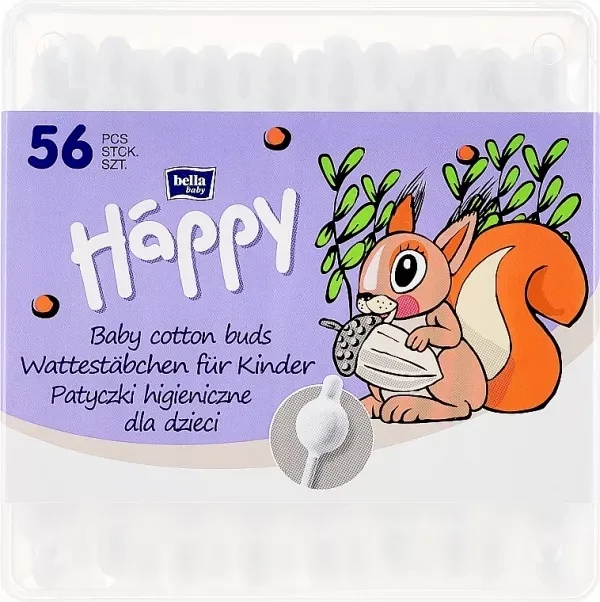 Set Promo : 56+8 Gratis Bucati Betisoare de Urechi Igienice cu Opritor pentru Copii Happy, 100 % Bumbac [1]
