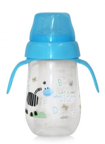 Biberoane, tetine si accesorii - Biberon anticurgere cu toarte si gat larg, Lorelli, 6 luni+, 260 ml, Zoo Blue