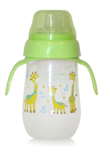 Biberoane, tetine si accesorii - Biberon Anticurgere cu Toarte si Gat Larg, Lorelli, 6 luni+, 260 ml, Zoo - Verde