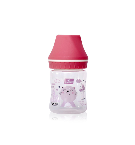 Articole hranire bebelusi - Biberon cu Gat Larg  Gradat, Ergonomic Lorelli Baby Care My Friend Bottle, Tetina din Silicon, BPA Free, Capacitate: 125 ml, Culoare  Roz : 0 luni+