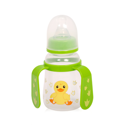 Articole hranire bebelusi - Biberon cu Manere  Gradat , Ergonomic -  Lorelli Baby Care Easy Grip Feeding Bottle, Tetină din Silicon , BPA Free, Capacitate: 125 ml, Culoare Verde Model Broscuta