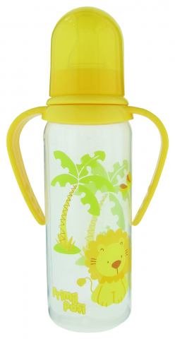 Biberoane, tetine si accesorii - Biberon  pentru Bebelusi cu Manere Decorat  cu Imagini Atractive 250 ml - Galben
