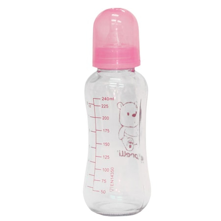 Biberoane, tetine si accesorii - Biberon din sticla cu capac, Lorelli, 0 luni+, 240 ml, Pink