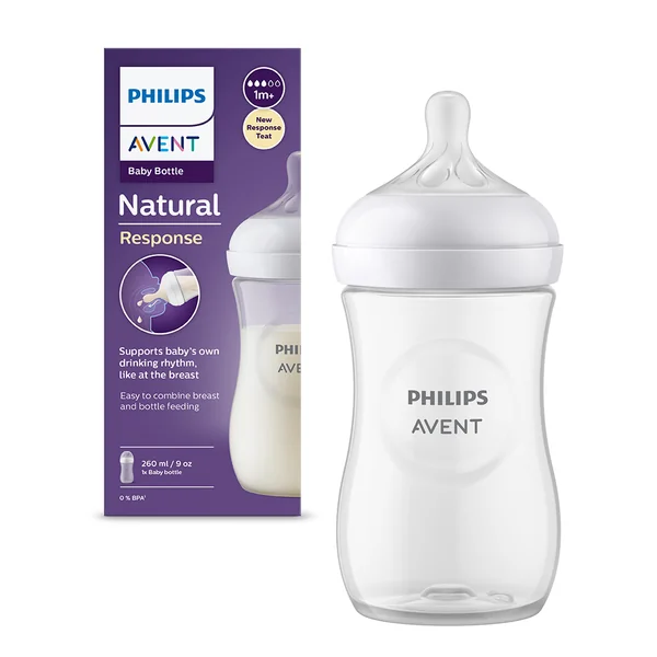 Articole hranire bebelusi - Biberon Mare pentru Bebelusi Philips Avent Natural Response , 260 ML, Tetina Reactiva care functioneaza ca Sanul Mamei, Debit 3, Tetina fara scurgeri, +1 luni, Fara BPA, Usor de Curatat