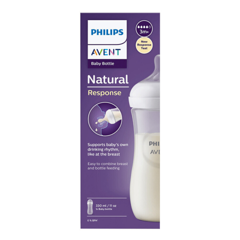 Biberon Mare pentru Bebelusi  Philips Avent Natural Response , 330  ML, Tetina  Reactiva care functioneaza ca Sanul Mamei, Debit Rapid, Tetina fara scurgeri, +3 luni, Fara BPA, Usor de Curatat [1]