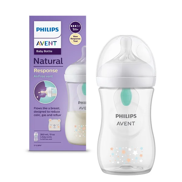 Articole hranire bebelusi - Biberon  Mare pentru Bebelusi Philips Avent Natural Response , cu Dispozitiv Anticolici AirFree, 260 ml, Tetina Reactiva care functioneaza ca Sanul Mamei, cu Debit 3, Tetina fara scurgeri, +1 luni, fara BPA, Usor de Curatat