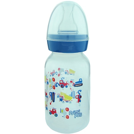 Biberoane, tetine si accesorii - Biberon Primii Pasi decorat, 125 ml, Albastru