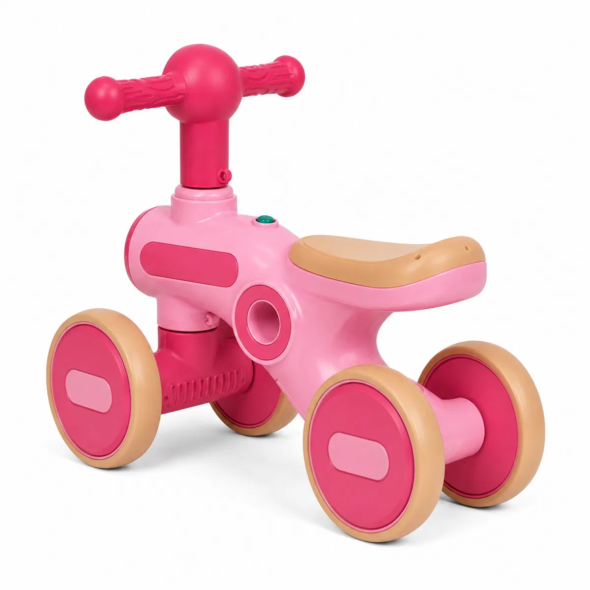 Bicicletă  cu 4 Roti fără Pedale ,Roti Silentioase Anti-Alunecare, Ghidon cu Rotire limitată la 135°,  Far Frontal Luminos, Sezut Ergonomic , Lumini Led Laterale si Muzică  pentru Copii 1 – 3 ani - ROZ [5]