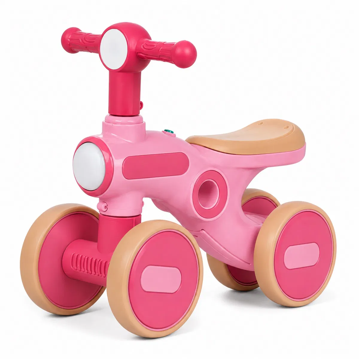 Bicicletă  cu 4 Roti fără Pedale ,Roti Silentioase Anti-Alunecare, Ghidon cu Rotire limitată la 135°,  Far Frontal Luminos, Sezut Ergonomic , Lumini Led Laterale si Muzică  pentru Copii 1 – 3 ani - ROZ [4]