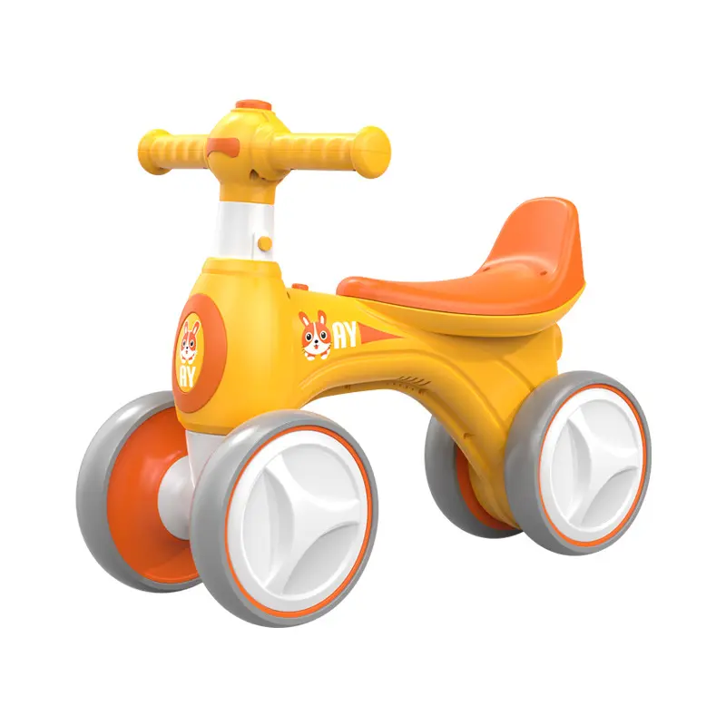 Bicicleta fara Pedale Ride-On Balance Bike pentru Copii  cu 4 Roti Silentioase, Muzica , Lumini si Baloane de Sapun -  Galben Multicolor [7]