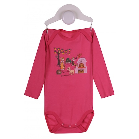 Imbracaminte si incaltaminte - Body maneca lunga Nan by Danina Line, roz cu imprimeu, 18 Luni