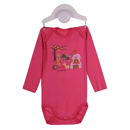 Imbracaminte si incaltaminte - Body maneca lunga Nan by Danina Line, roz cu imprimeu, 36 Luni