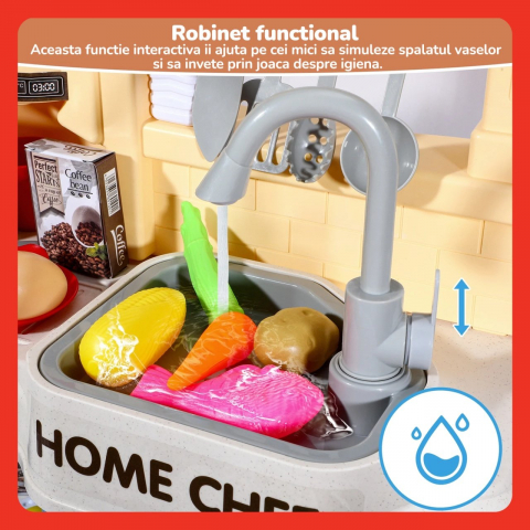 Bucatarie Master Chef  pentru Copii, 67 Piese , cu Cuptor si Microunde, Chiuveta cu Apa la Robinet, Generator de Abur, Sunete si Lumini, 79 cm Inaltime, Numeroase Accesorii pentru Gatit, Roz [6]