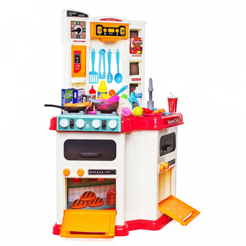 Bucatarie Master Chef  pentru Copii, 67 Piese , cu Cuptor si Microunde, Chiuveta cu Apa la Robinet, Generator de Abur, Sunete si Lumini, 79 cm Inaltime, Numeroase Accesorii pentru Gatit, Roz [3]