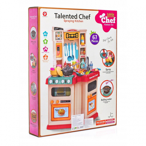 Bucatarii copii - Bucatarie Master Chef  pentru Copii, 67 Piese , cu Cuptor si Microunde, Chiuveta cu Apa la Robinet, Generator de Abur, Sunete si Lumini, 79 cm Inaltime, Numeroase Accesorii pentru Gatit, Roz