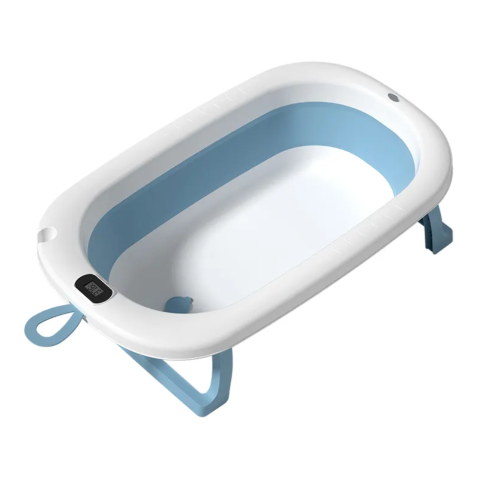 Cadita Pliabila pentru Bebelusi  cu Termometru Digital , Dop de Scurgere, Picioare Anti Alunecare Design Ergonomic - Albastru cu Alb [3]