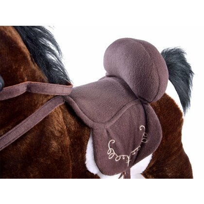 Calut Balansoar Muzical  Platforma din lemn, Sunete de Galop, Plus Moale Catifelat , 70x73x28 cm, Alimentare pe baza de baterii,, Maro Inchis [3]